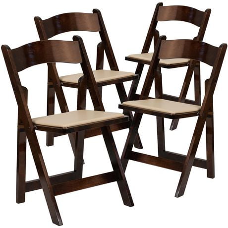 4 Pk. HERCULES Series Fruitwood Wood Folding Chair with Vinyl Padded Seat