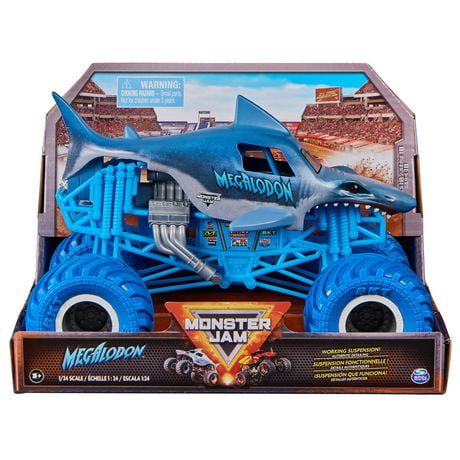 Monster Jam, Monster truck Megalodon officiel, véhicule en métal moulé à collectionner, échelle 1:24, jouets pour garçons à partir de 3 ans