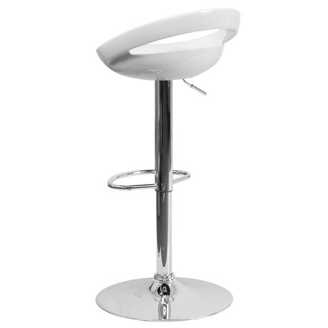 Contemporary White Plastic Adjustable Height Bar Stool with Chrome Base 