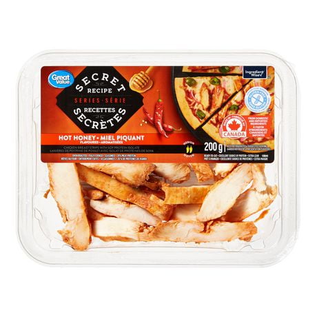 Lanières de poitrine de poulet à saveur de miel piquant Série Recettes secrètes Great Value 200 g