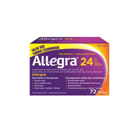 Allegra 24 Hour Allergy Medication, 120 mg, 72 Count Tablets, Non-Drowsy, Fast & Effective Multi-Symptom Relief from Seasonal Allergies, Relieves Runny Nose, Sneezing, Watery Eyes, Itchy Throat, 72 ct
