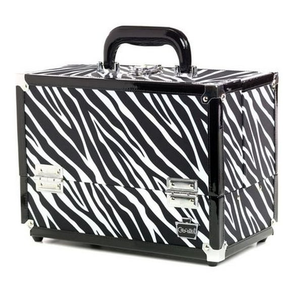 Caboodles 11.25 Inches Zebra Print Cosmetic Train Case with Mirror - 2 Tray