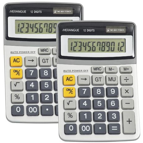 Merangue Standard 12-Digit Desktop Calculator, 2 Pack