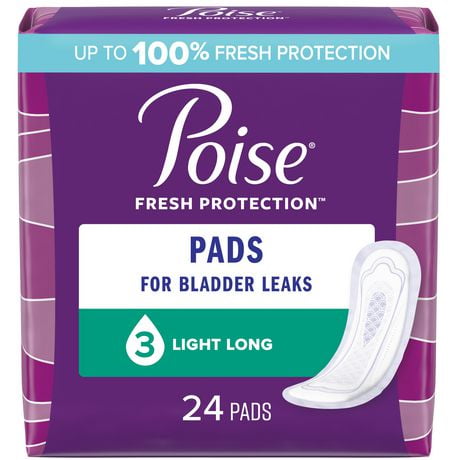 Poise Incontinence Pads for Women, 3 Drop, Light Absorbency, 24 - 30 Pads