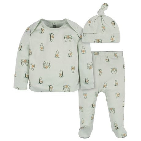 Gerber 3-Piece Baby Cap, Shirt & Footed Pant Set, Comfort. Soft. Stretch.
