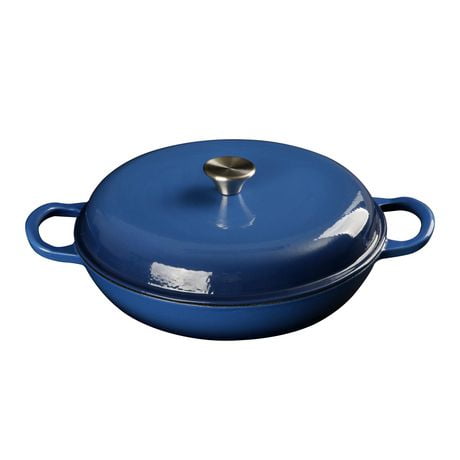Mainstays Enameled Cast Iron 3.38qt Braiser with Lid, Blue, MS Enameled Cast Iron Braiser