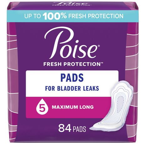 Poise Incontinence Pads for Women, 5 Drop, Maximum Absorbency, Long, 84Ct