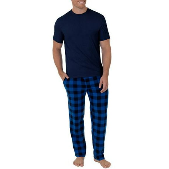 Fruit of the Loom Men's Sleep Set Crew Neck Top and Fleece Pant 2 Piece Pajama Set Blue