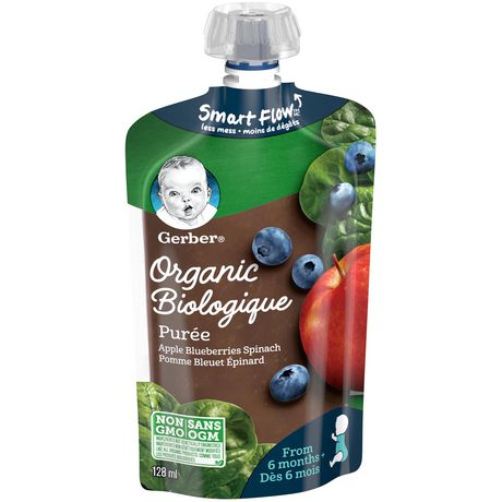 Puree Gerber Biologique Pomme Bleuet Epinard Aliment Pour Bebe 128 Ml Walmart Canada