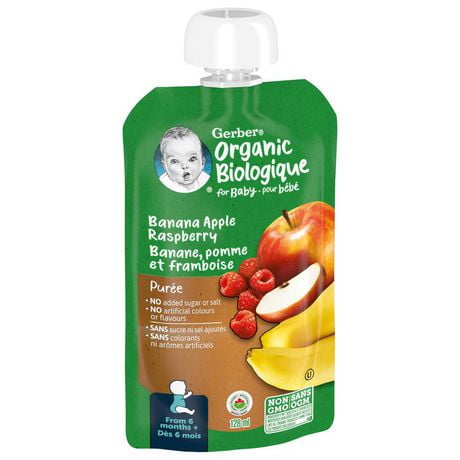 Puree Gerber Biologique Banane Pomme Framboise Aliment Bebe 128 Ml