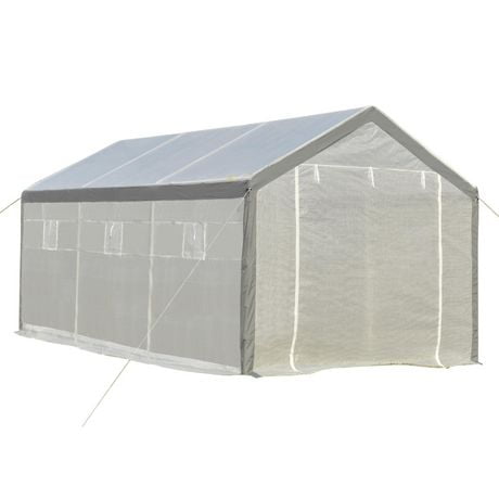 Outsunny 20' x 10' x 9' Greenhouse with Roll Up Doors & 6 Windows Plant Growth Warm House Outdoor, PE Cover, White