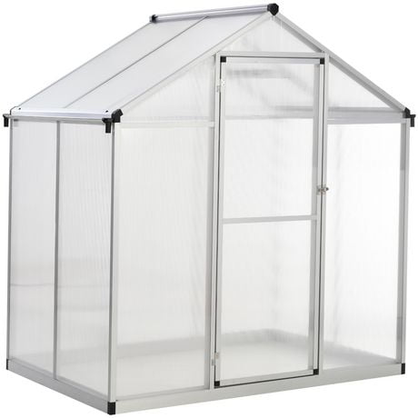 Outsunny 4'x6.2'x6.4' Walk-in Garden Greenhouse Polycarbonate Panels Plants Flower Growth Shed Cold Frame Outdoor Portable Warm House Aluminum Frame