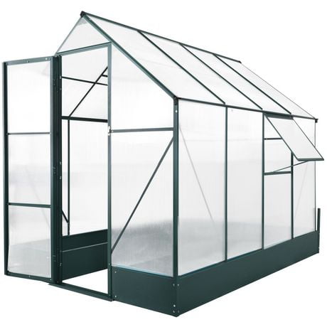 Outsunny 8.2' x 6.2' Walk-in Greenhouse Outdoor Plant Garden, Temperature Controlled Window, with Foundation