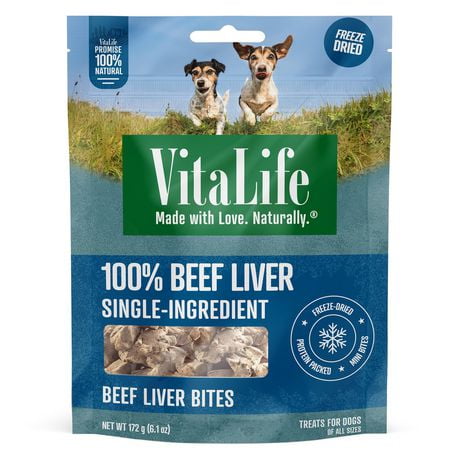 Gàteries naturelles pour chiens VitaLife en bouchées de foie de bœuf 172 g gâteries lyophilisées
