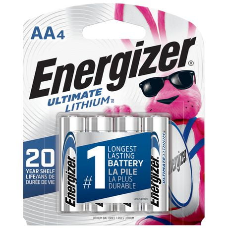 Piles AA Energizer Ultimate Lithium (emballage de 4), piles double A de 1, emballage de 4 Piles (emballagee 4) piles