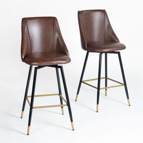 Homycasa Set of 2 Counter Stool Barstools with Swivel Upholstery Seat Metal Leg