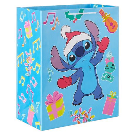 Hallmark Disney Stitch 13" Large Christmas Gift Bag (Holiday Dancing), Disney Stitch Large Gift Bag