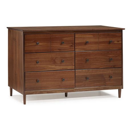 Modern 6 Drawer Solid Wood Dresser - Walnut - Walmart.ca