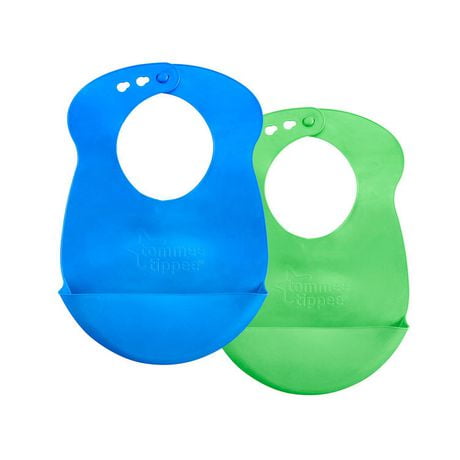 Tommee Tippee Easi-Roll Baby Pouch Drip Catcher Bib, 7m+ – Blue & Green, Two Count