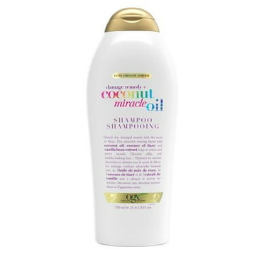 Shampooing OGX fortifié Damage Remedy + Coconur miracle oil, cheveux secs/frisés, Sans parabènes ni surfactants sulfatés 750 ml