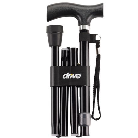 Drive Medical Black Heavy Duty Folding Cane Lightweight Adjustable with T Handle