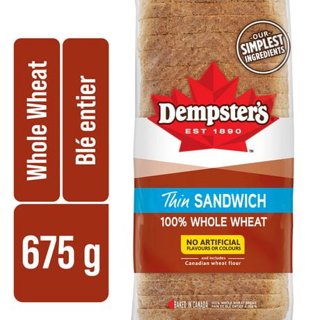 Dempster’s® 100% Whole Wheat Thin Sandwich Sliced Bread, 675 g