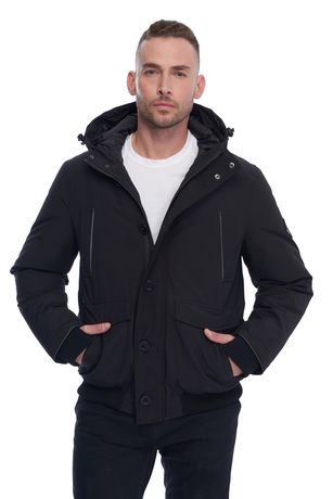 down bomber jacket with hood