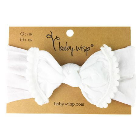 Baby Wisp - Baby, Toddler, Girls -  Infant Headwrap - Nylon Pom Pom Trim Headband - Stretchy - Adjustable