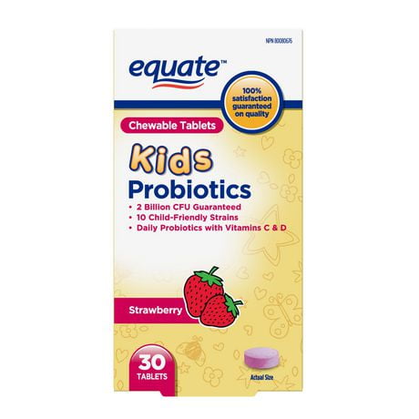 Equate Children's Chewable Daily Probiotics 2Billion Cfu 10 Child-Friendly Strains with Vitamins C & D, Children Probiotics with Vitamins C & D