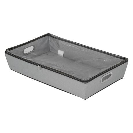 Mainstays Rolling Under bed Zippered Storage Bin, Item size: 16 " W x 26 " D x 5.9 " H; Grey color