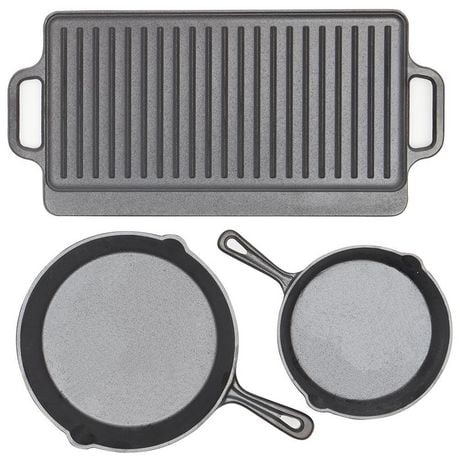 Home Basics 3-Piece Cast Iron Griddle Set