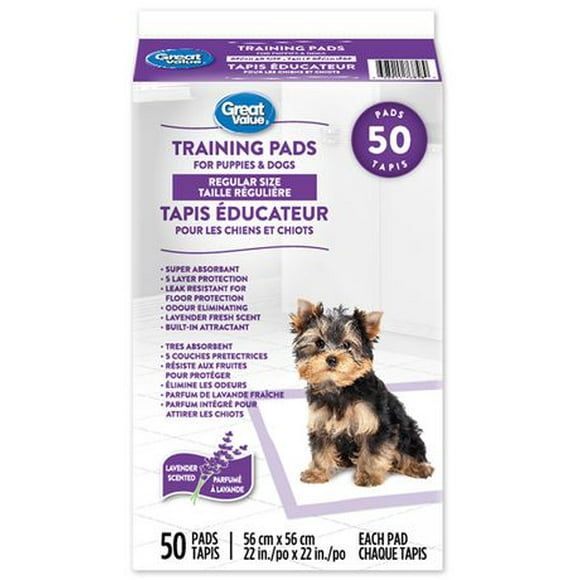 Great Value Lavender Scent Training Pads, L 50CT, 22x22", 50ct