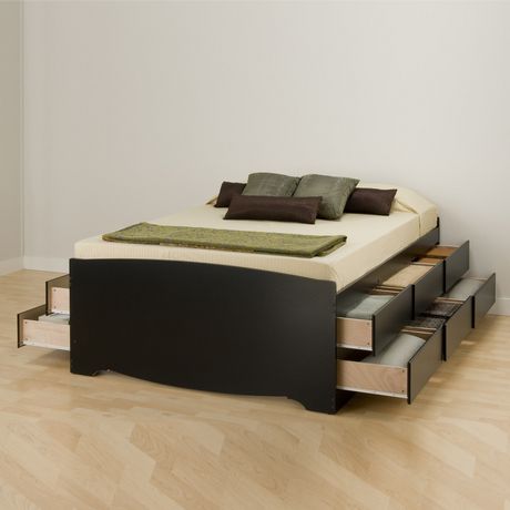 Wood Platform Storage Bed, Queen Captains Bed Frame
