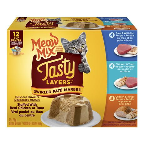 Meow Mix Tasty Layers Poultry and Fish Wet Cat Food, Variety Pack, 936g (78g x 12)