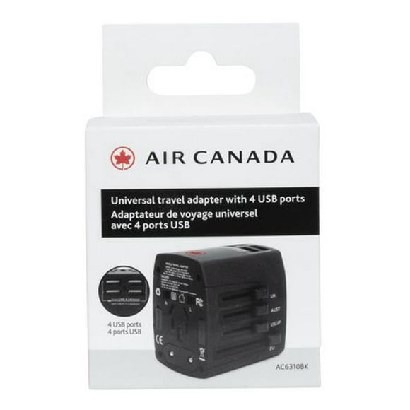 Air Canada Universal Travel Adapter with 4 USB Ports, 4 USB ports