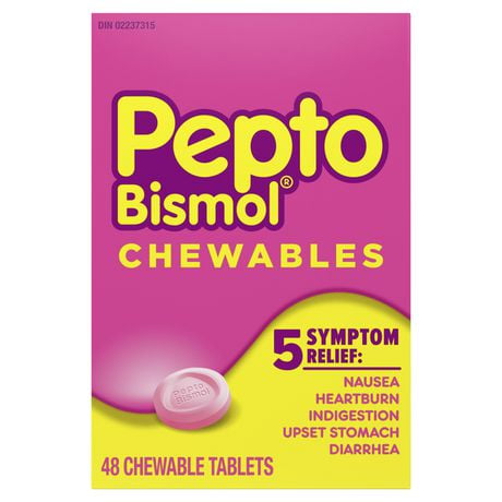 Pepto Bismol Chewable Tablets for Nausea, Heartburn, Indigestion, Upset Stomach, and Diarrhea Relief, Original Flavour, 48 Chewable Tablets