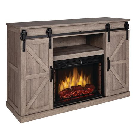 Muskoka Columbia 48 Inch Infrared Solid Wood and Veneer Media Electric Fireplace -Barnboard Gray