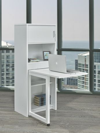 Brassex Multi Tier Bookcase With Fold Down Desk White Walmart