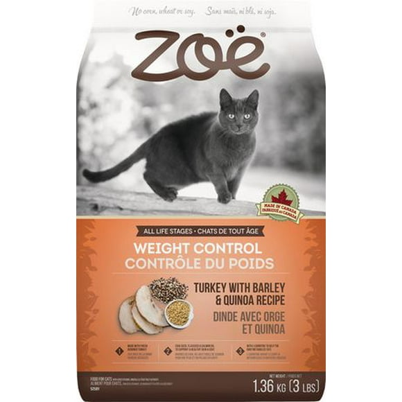 Aliment Zoë pour chats, Contrôle du poids, Dinde avec orge et quinoa