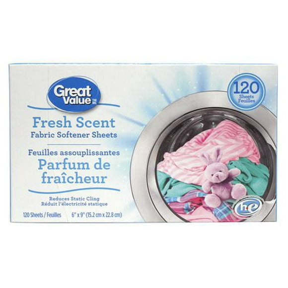 Great Value Fabric Softener Sheets- Fresh Scent, 120 Sheets
