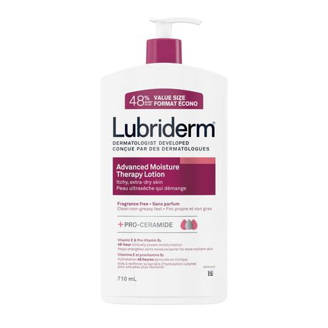 Lotion Lubriderm Advanced Moisture Therapy - Vitamine E, provitamine B5, procéramides, peau sèche, sans parfum 710 ml