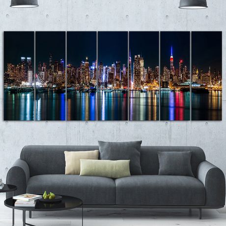 Design Art New York Midtown Night Panorama Extra Large Cityscape Canvas ...