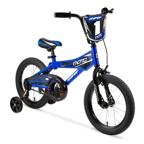 Vélo Hyper Bicycles 16" Moto16 pour enfants, avec roues d'entraînement, bleu