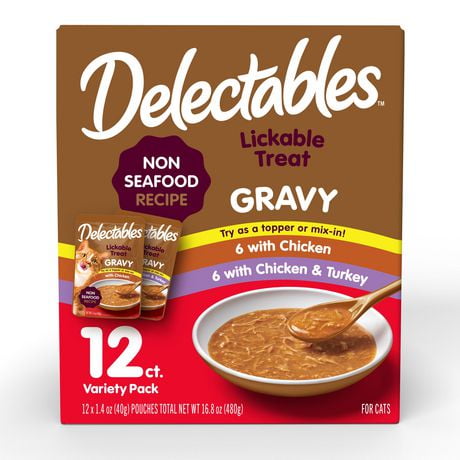 Nom du produit : Delectables™ Sauce sans fruits de mer Poulet, Poulet et Dinde 12g Gâteries à lécher pour chats 12 x 40g