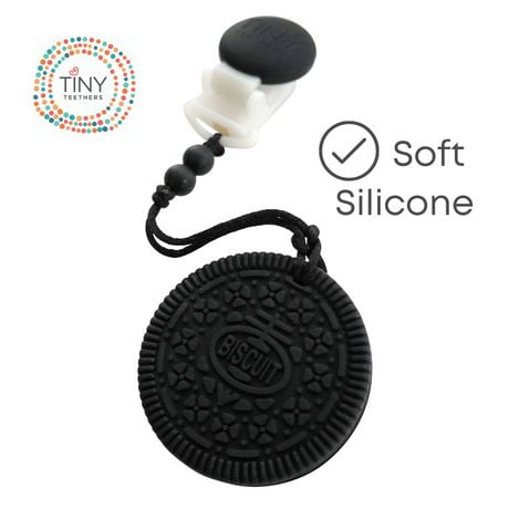 Tiny Teethers Silicone Cookie Teether and Clip, Black and White Cookie Teether
