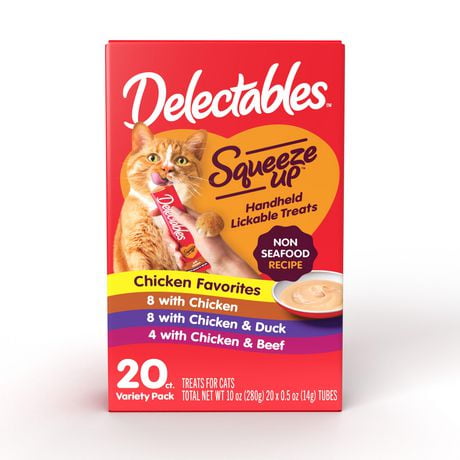 Delectables™ Gâteries pour chats sans fruits de mer au poulet, au poulet et au canard, au poulet et au bœuf, paquet de 20 Squeeze Up™ 20 x 14g