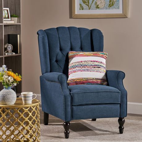 Walter Dark Blue Fabric Recliner | Walmart Canada