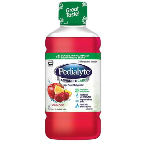 Solution oral à base d'électrolytes AdvancedCare de Pedialyte avec prébiotiques PreActiv à saveur de punch de cerise 1 l