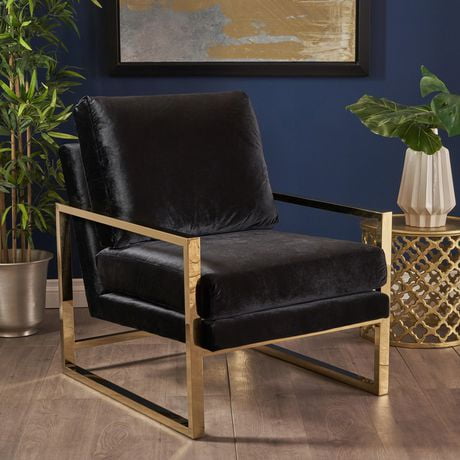 Electa Modern Black Velvet Club Chair with Gold Finished Stainless ...