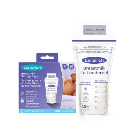 Lansinoh Breastmilk Storage Bags, 100 Count, 6oz/180ml, Presterilized Bags